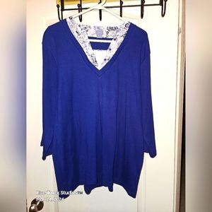 Laura Scott Woman Plus Size 2X V-Neck Three Quarter Sleeve Top 100% Cotton